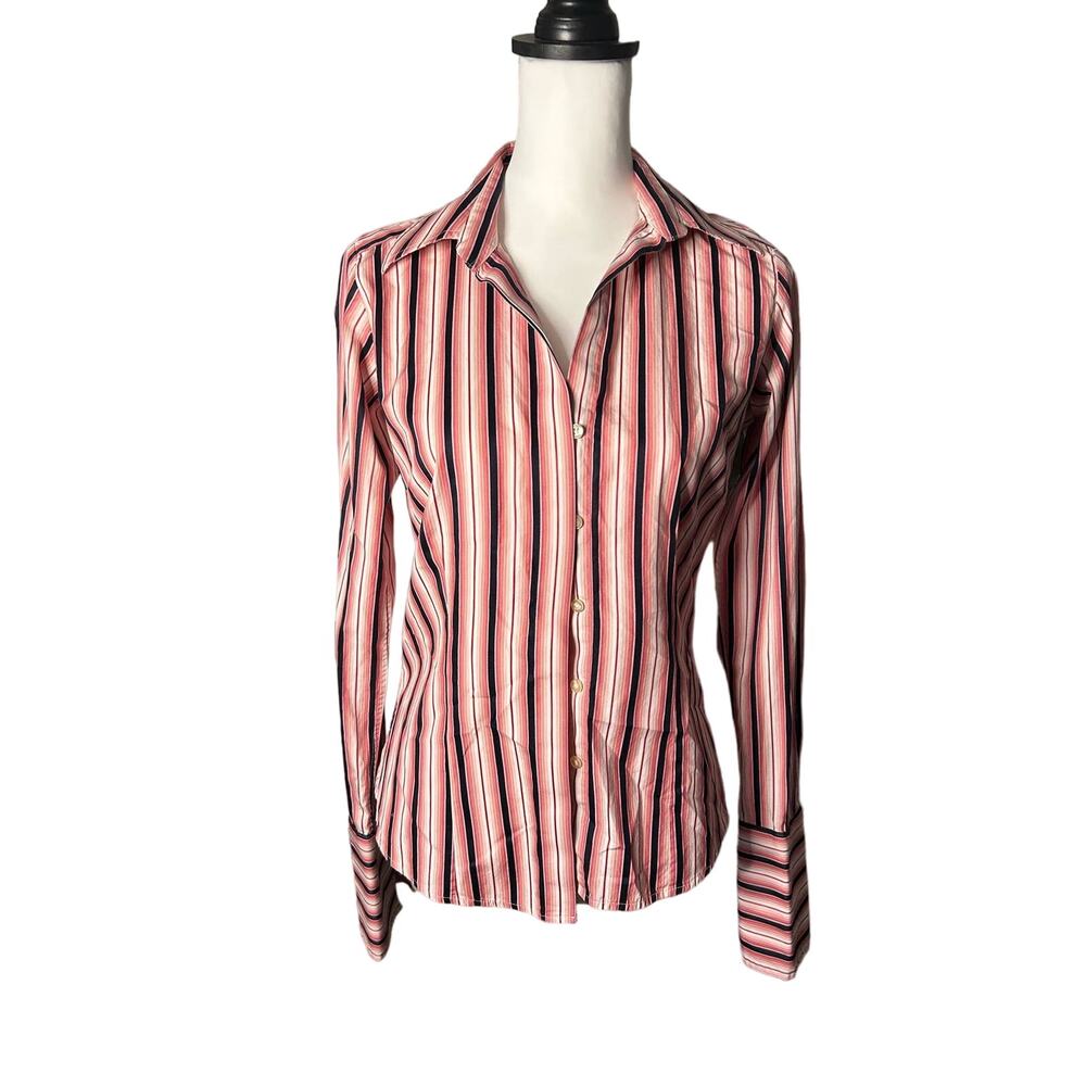 Pink Thomas Pink Blue Striped Button Down Women's Top Size 4